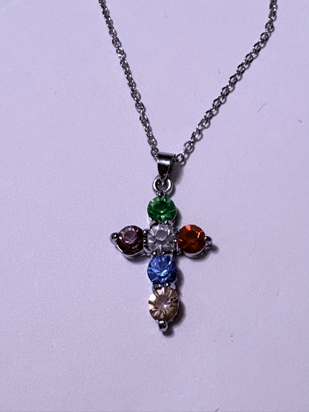 Colorful Stone Cross Pendant Necklace