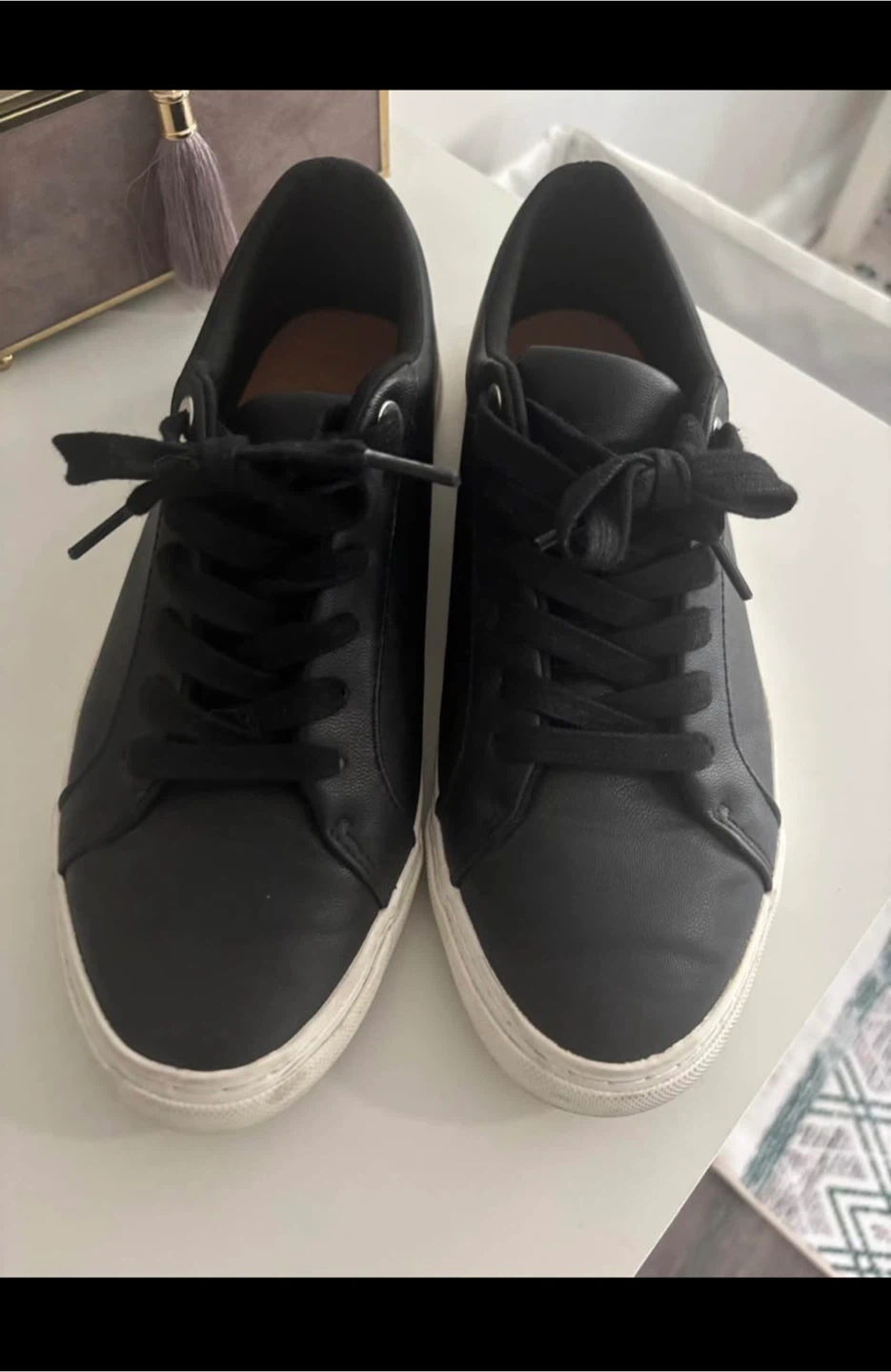 Black Faux Leather Sneakers