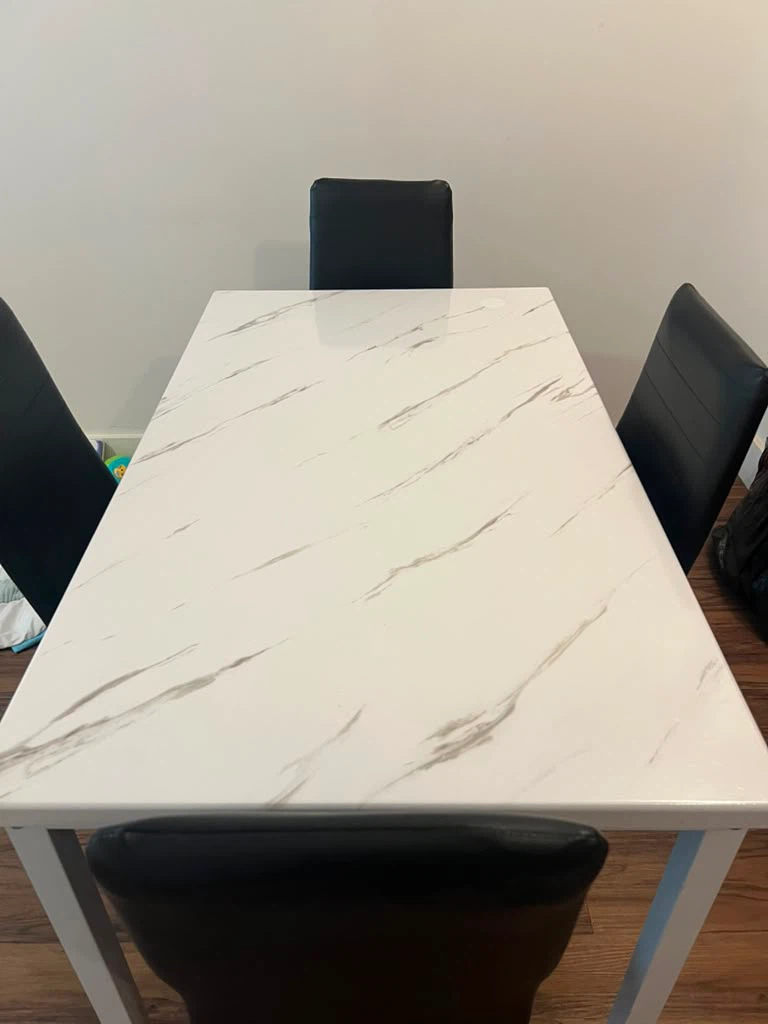 4-Piece Dining Set - White Marble Table & Black Chairs