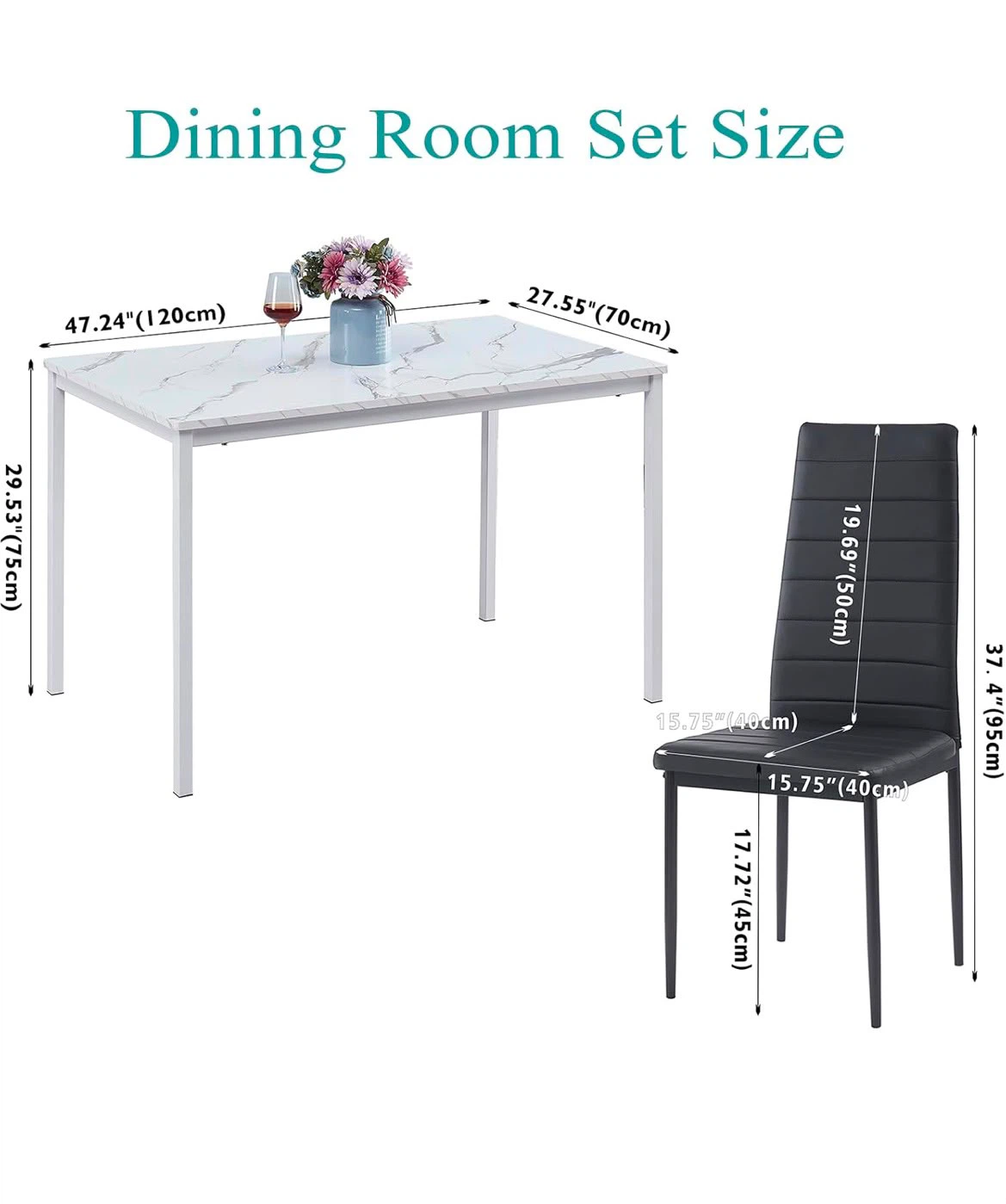 4-Piece Dining Set - White Marble Table & Black Chairs - photo 2