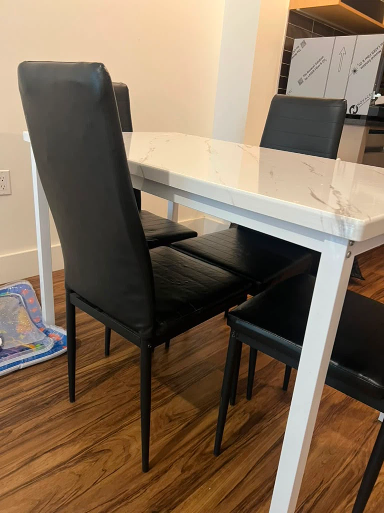 4-Piece Dining Set - White Marble Table & Black Chairs - photo 3