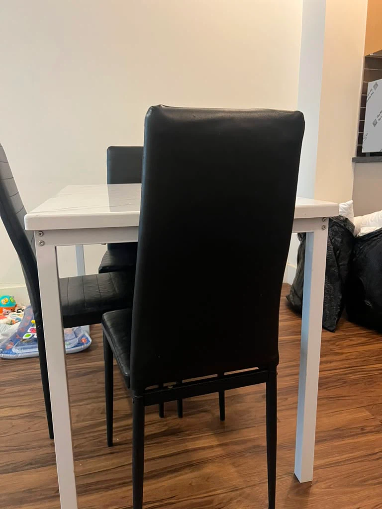 4-Piece Dining Set - White Marble Table & Black Chairs - photo 4