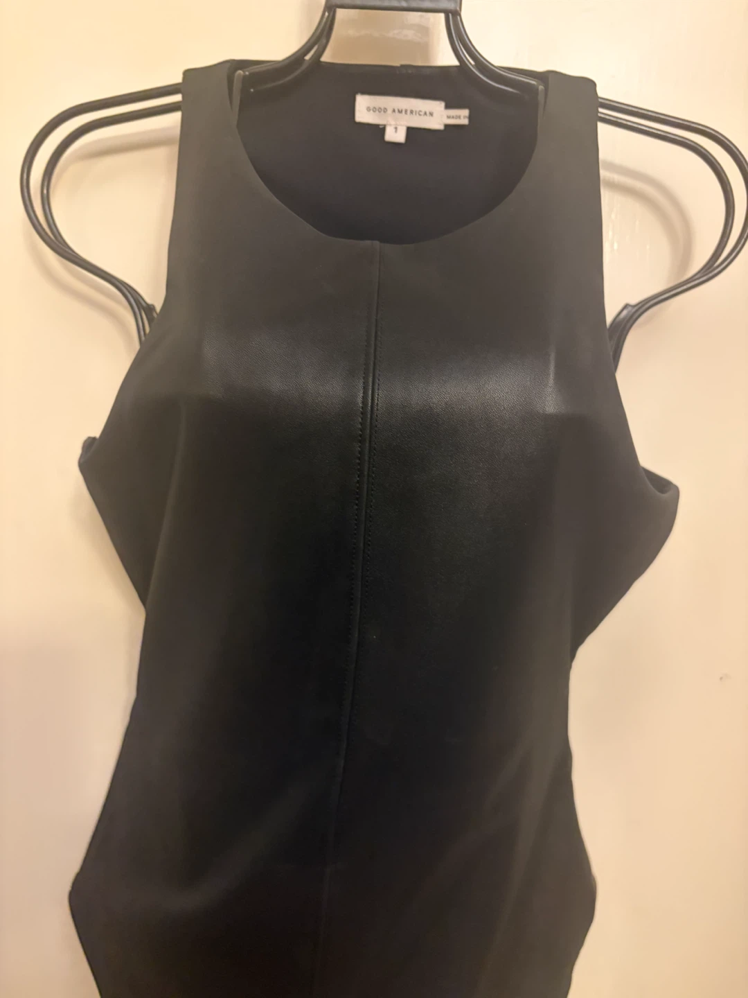 Good American Black Faux Leather Bodysuit Size 1