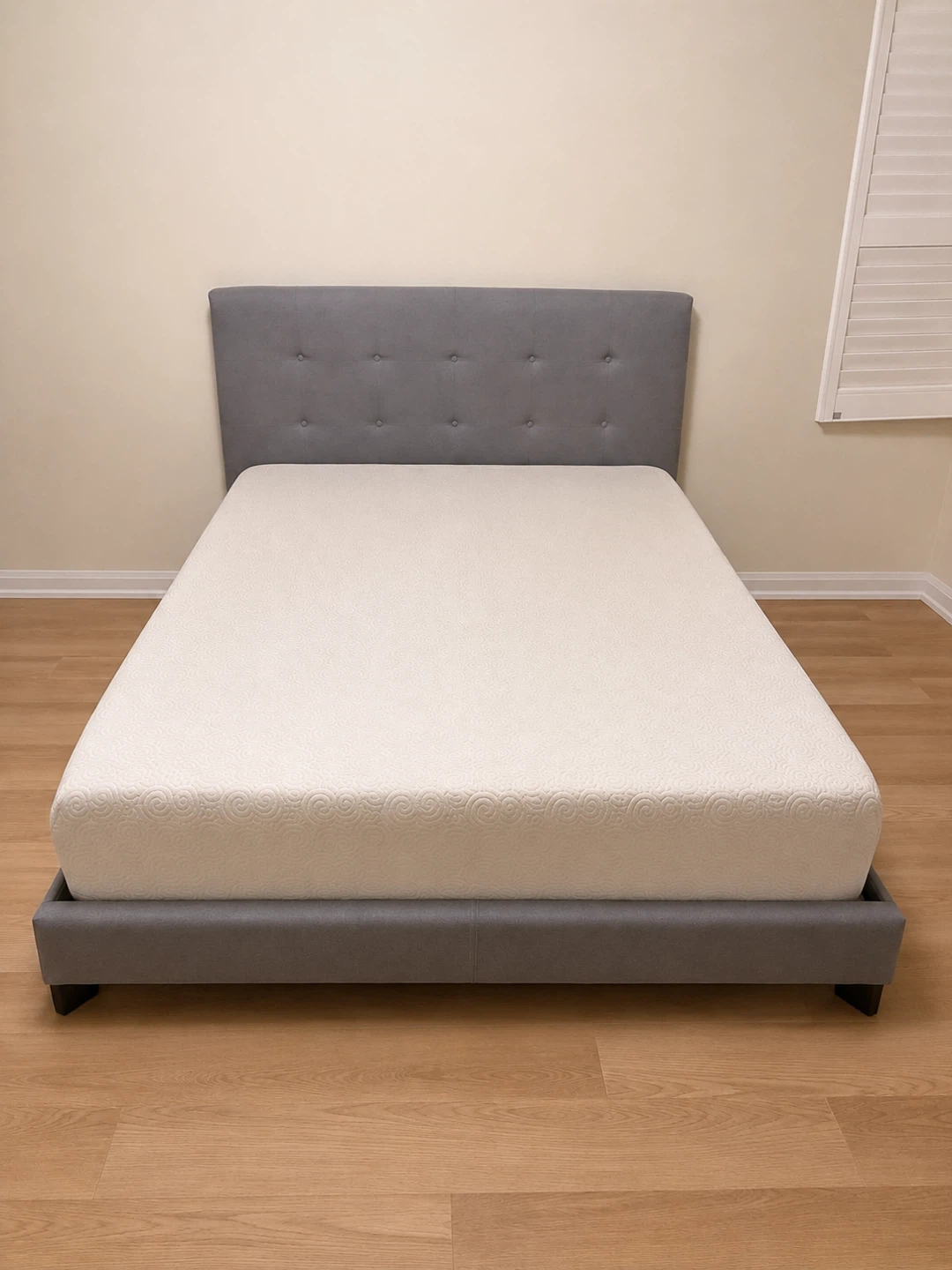 Free Grey Upholstered Bed Frame & Mattress