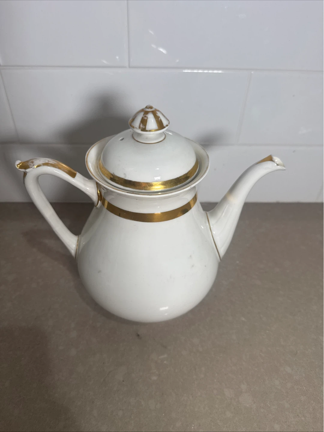 White Ceramic Teapot with Gold Trim - photo 2