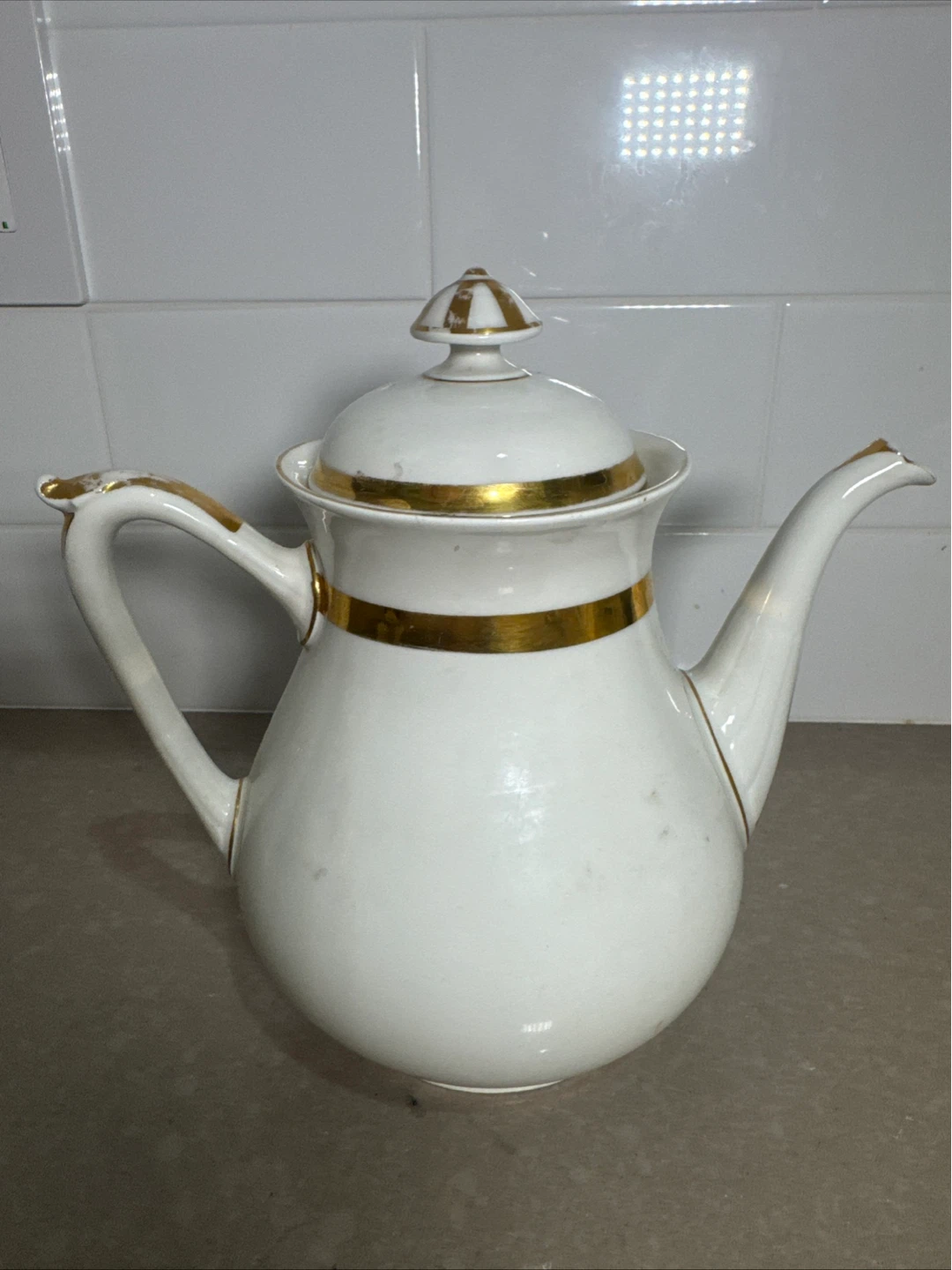 White Ceramic Teapot with Gold Trim - photo 3