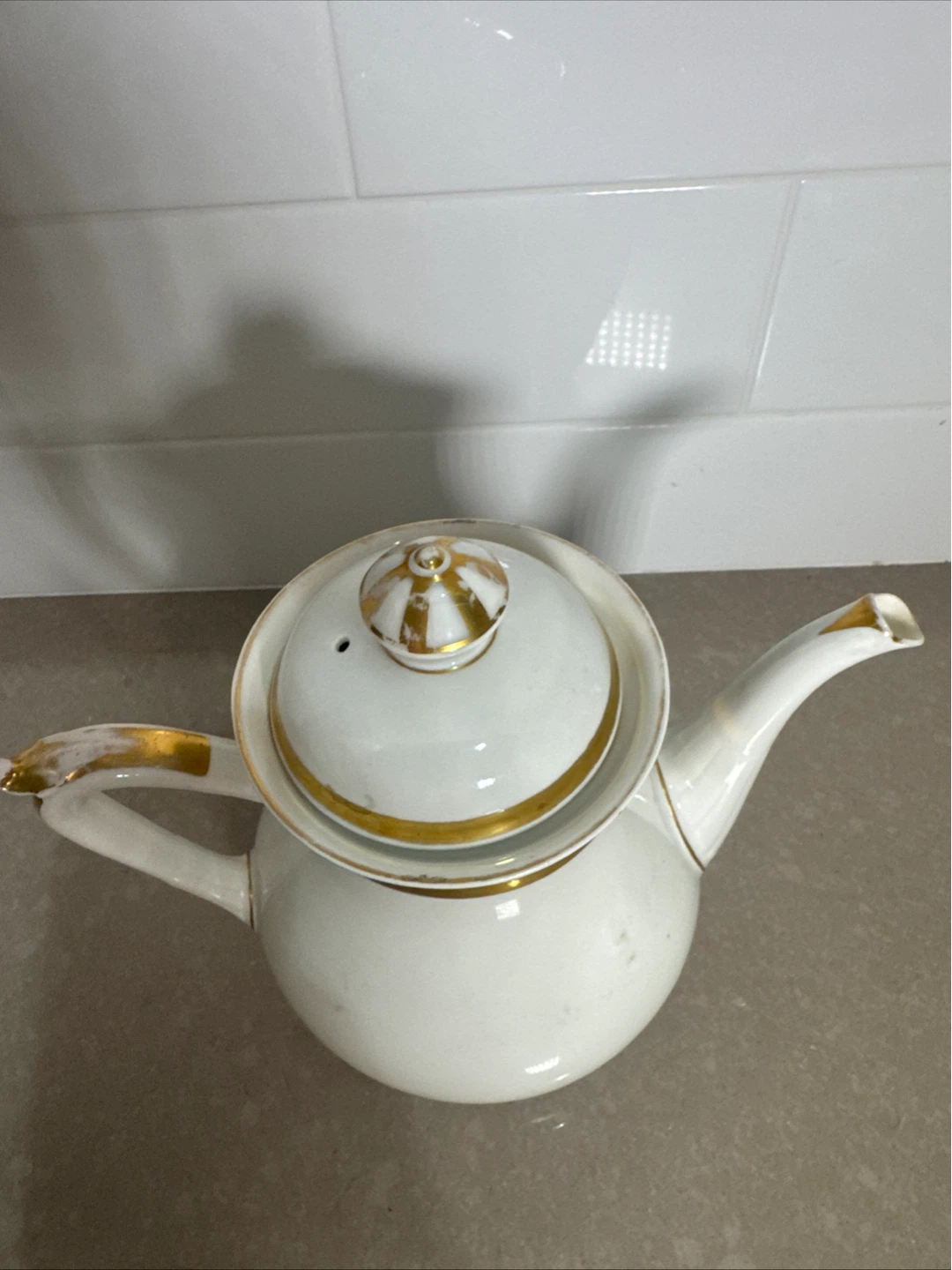 White Ceramic Teapot with Gold Trim - photo 4