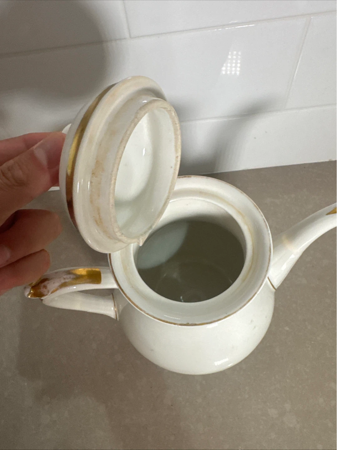 White Ceramic Teapot with Gold Trim - photo 5