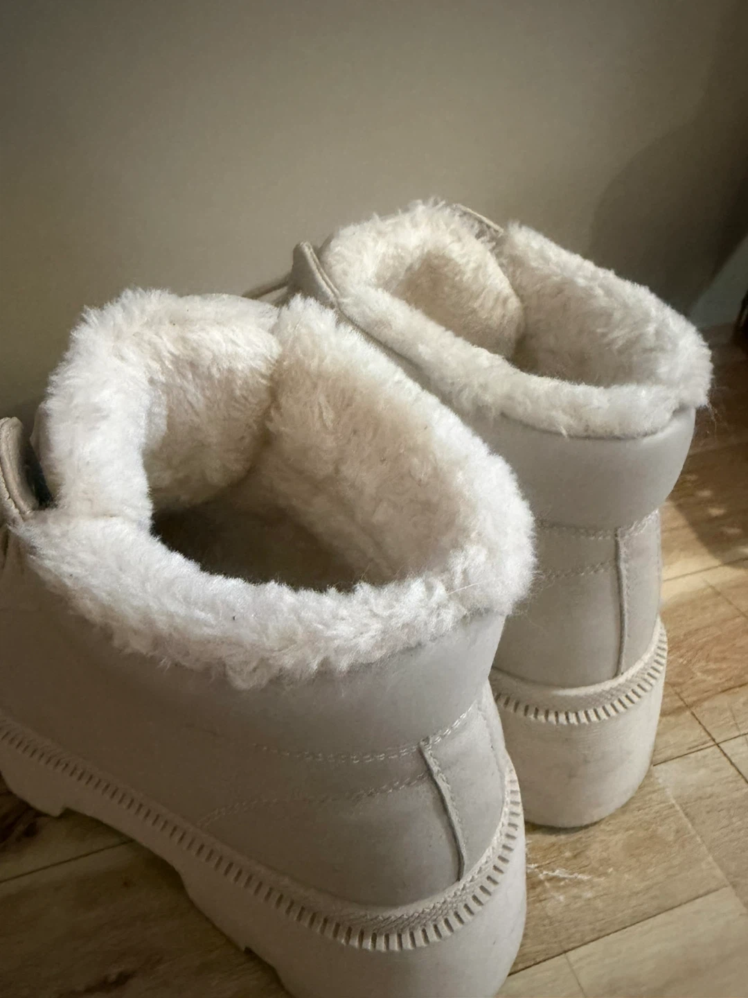 Cream Faux Fur Lined Combat Boots - photo 4