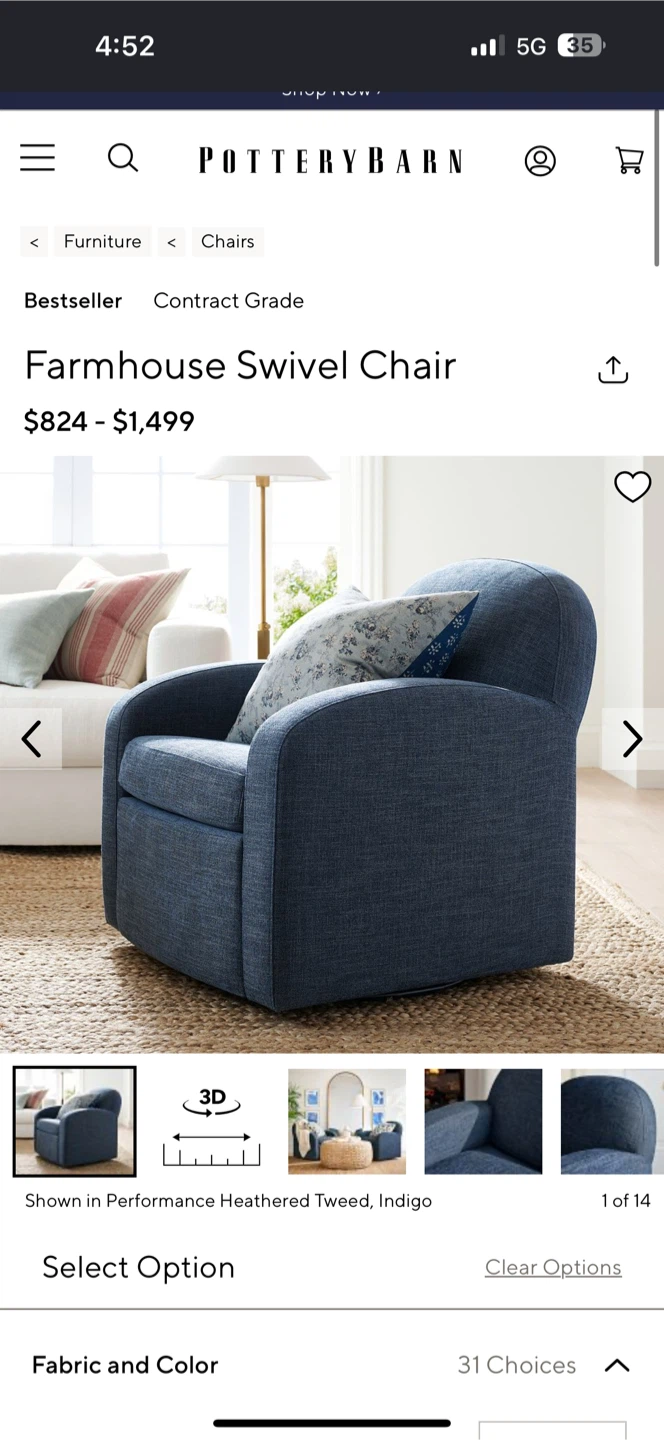 Pair of Pottery Barn Farmhouse Swivel Chairs -$2,100+ New - photo 2