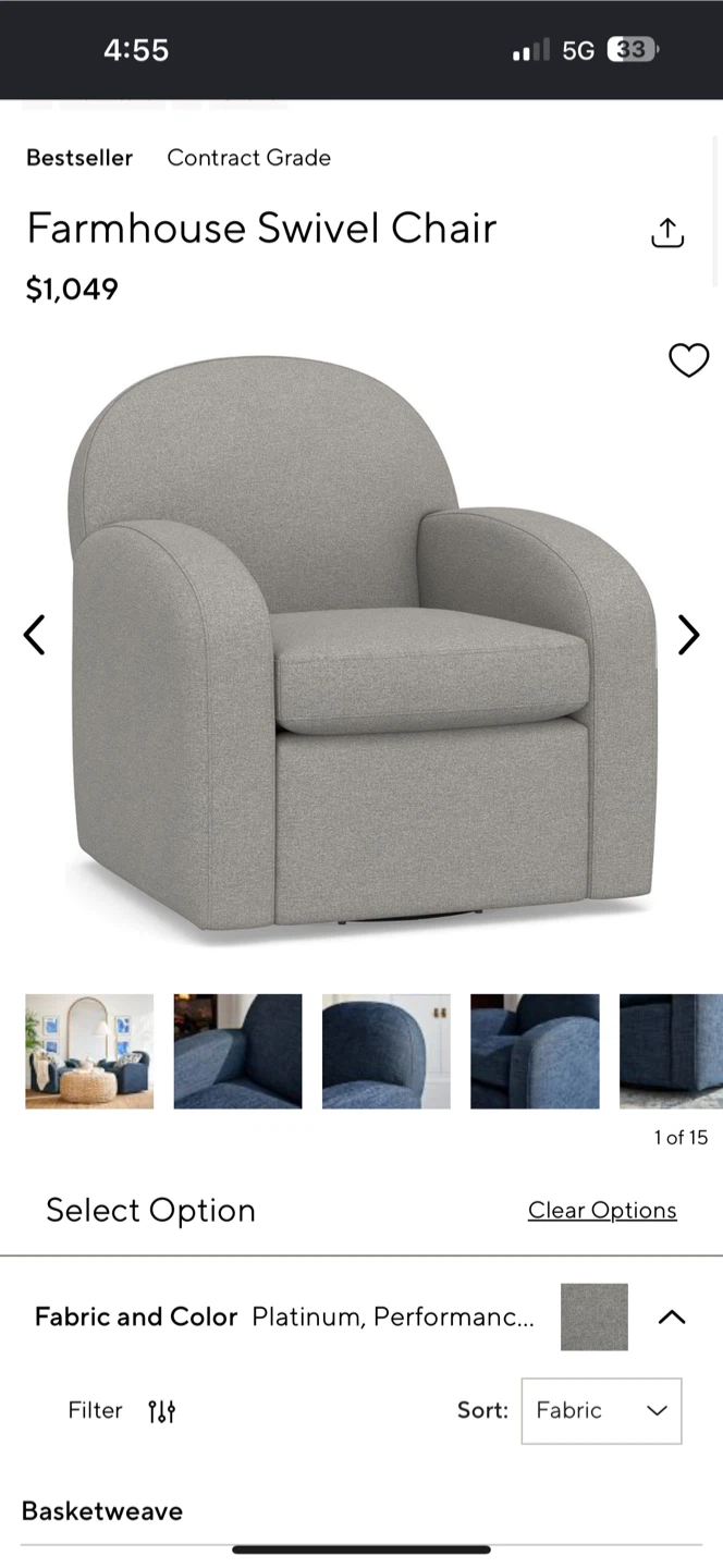 Pair of Pottery Barn Farmhouse Swivel Chairs -$2,100+ New - photo 5