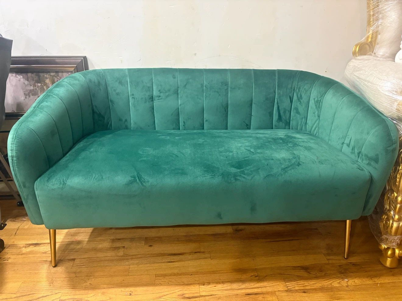 Emerald Green Velvet Loveseat - photo 3