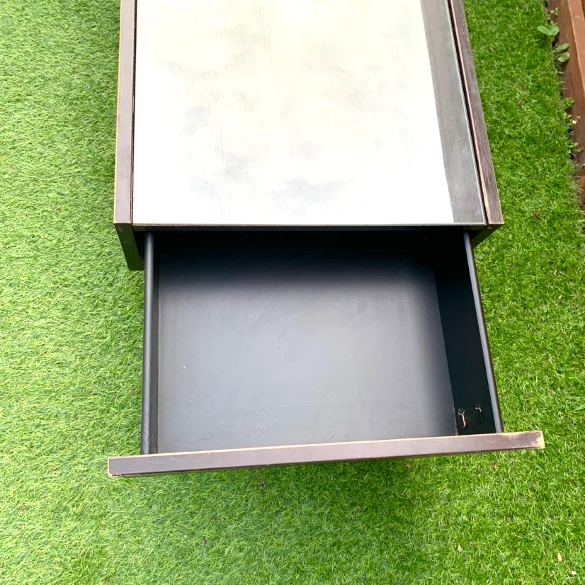 Dark Wood Coffee Table Glass Top 2 Drawers Storage Furniture - photo 3
