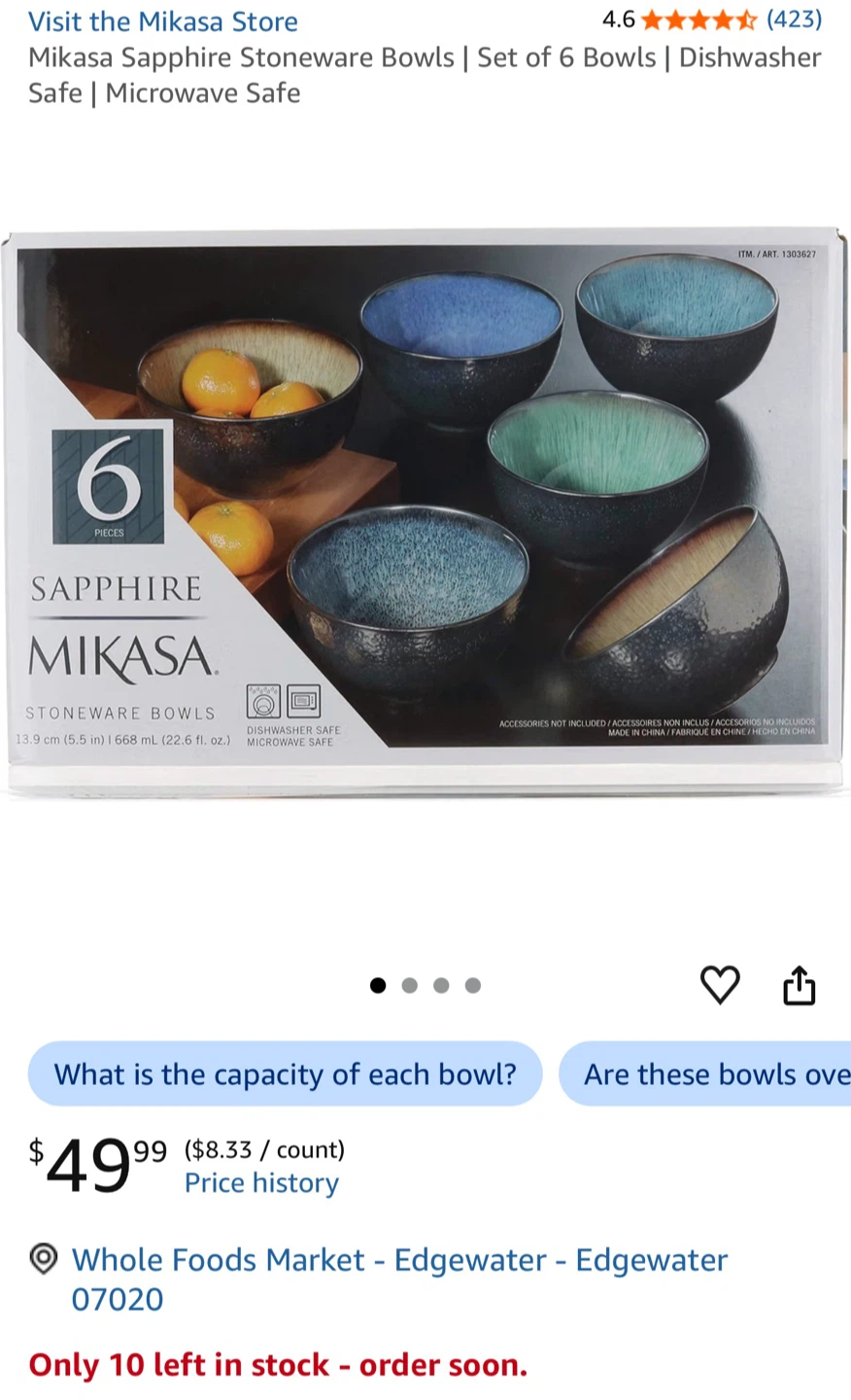 Mikasa Sapphire Stoneware Bowls - Set of 6