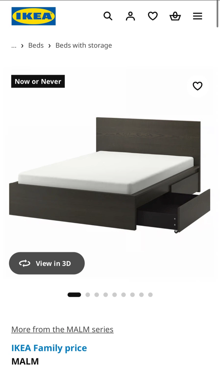 IKEA MALM Bed Frame with 4 Drawers + bed table