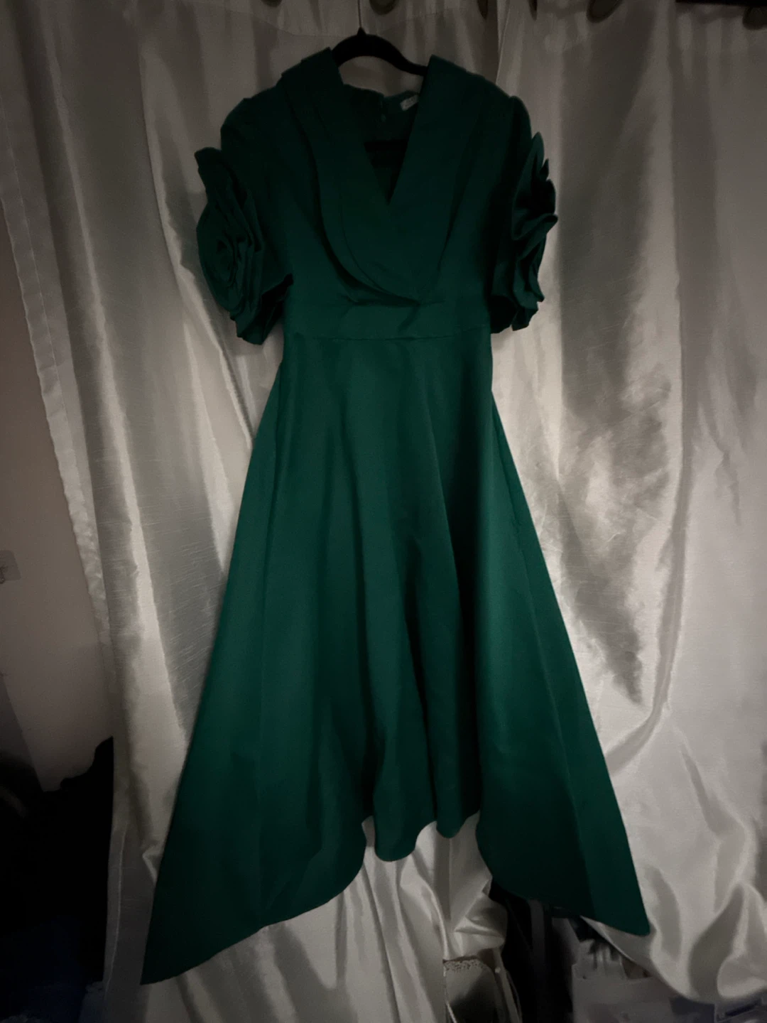 Emerald Green Dress with Rose Detail Sleeves