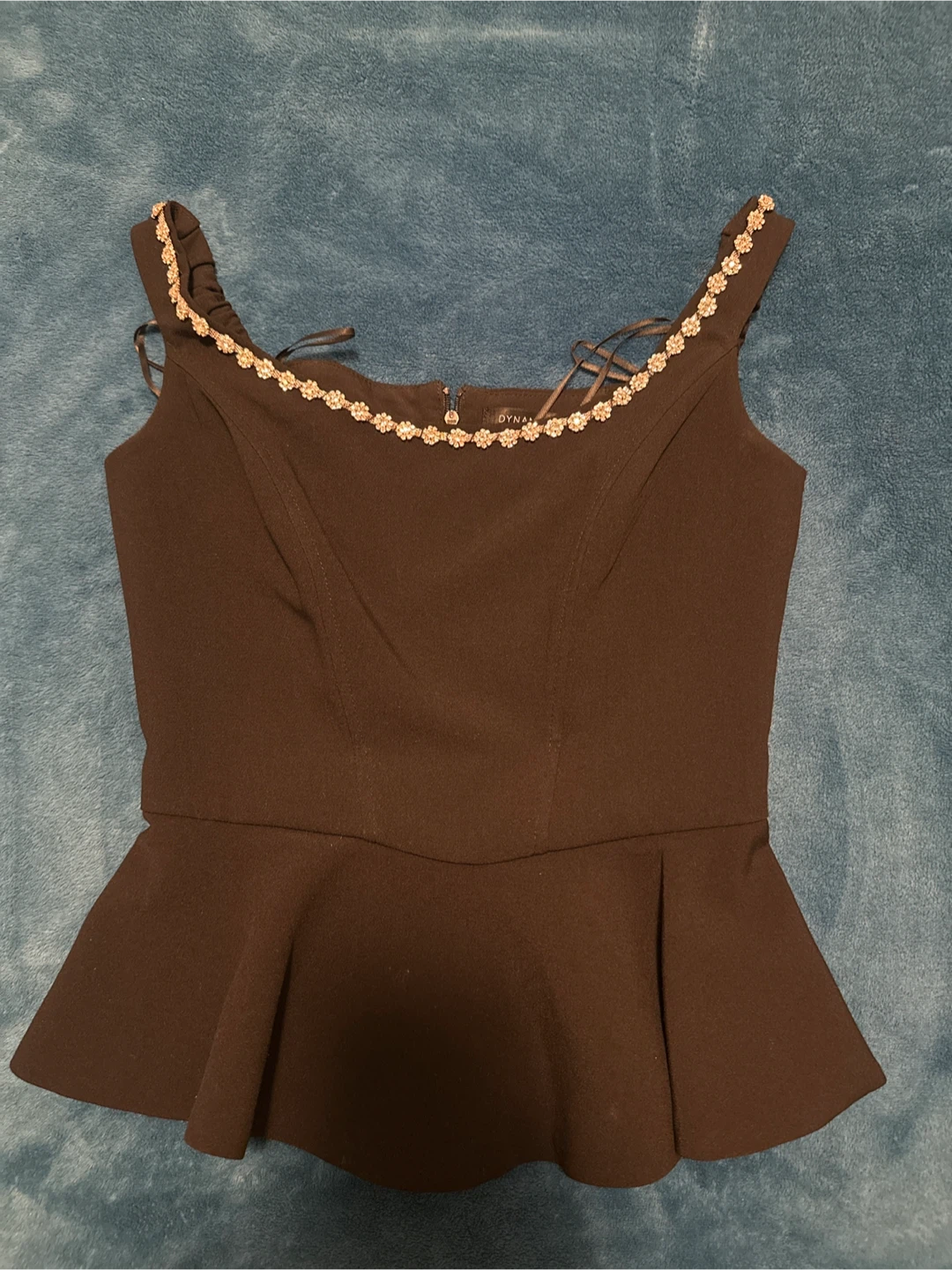 DYNAMITE Black Peplum Top with Embellished Neckline - photo 2