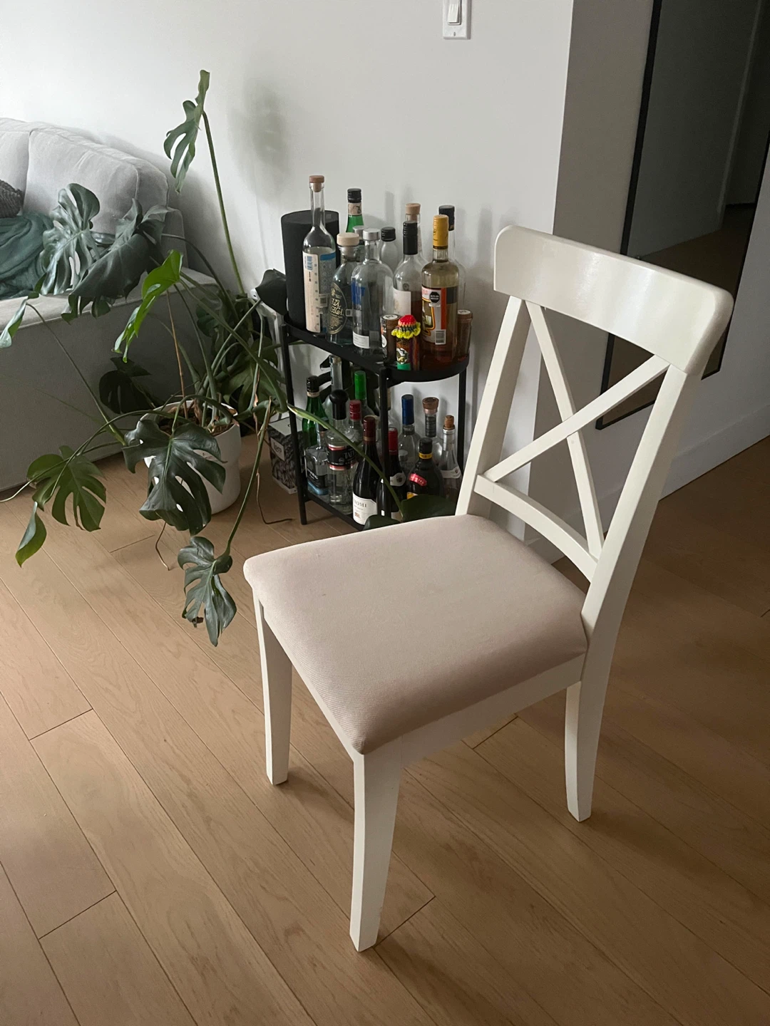 White Wooden Chair with Padded Seat