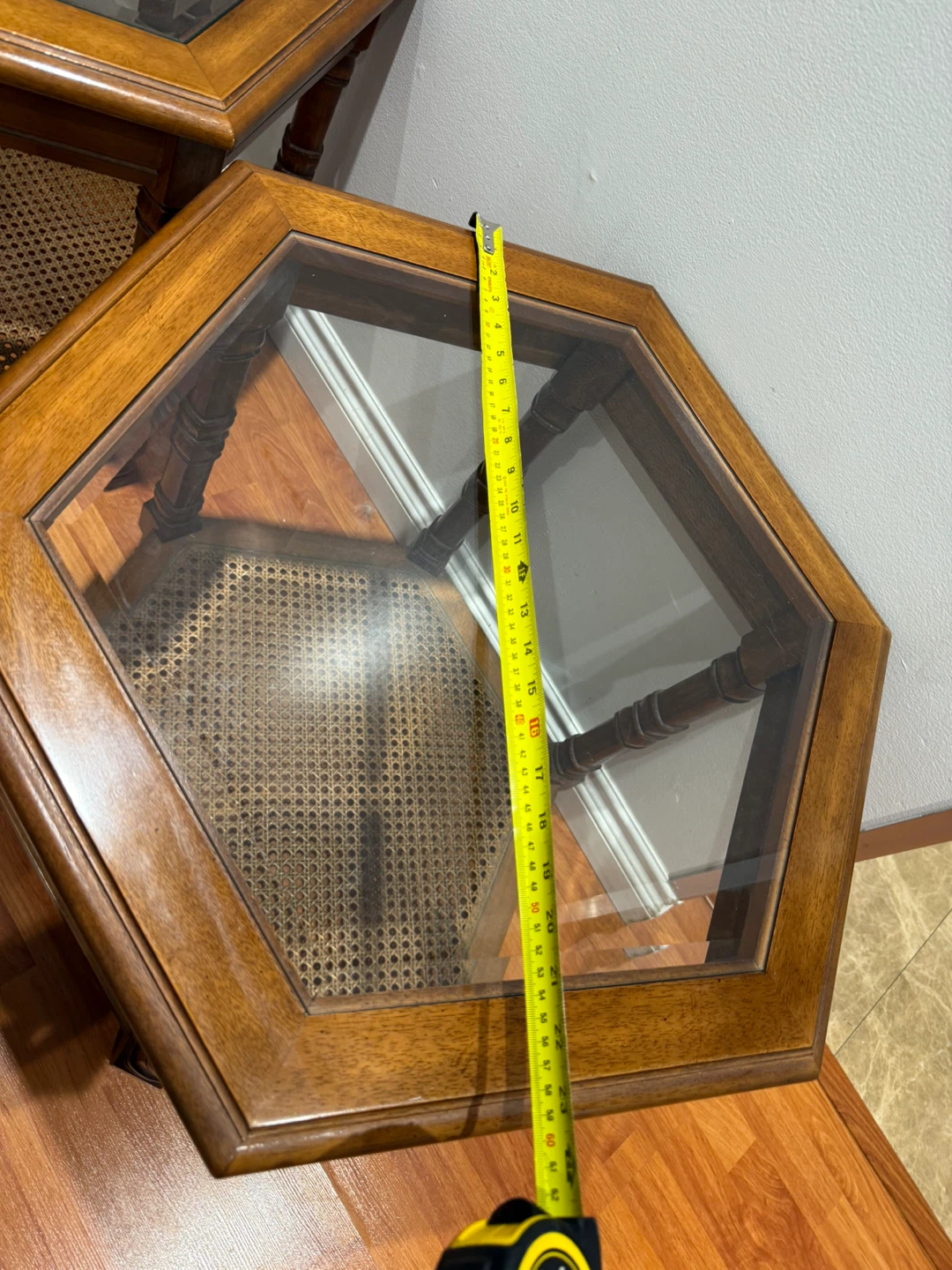 Set of 2 Hexagonal Glass Top Side Tables - photo 4