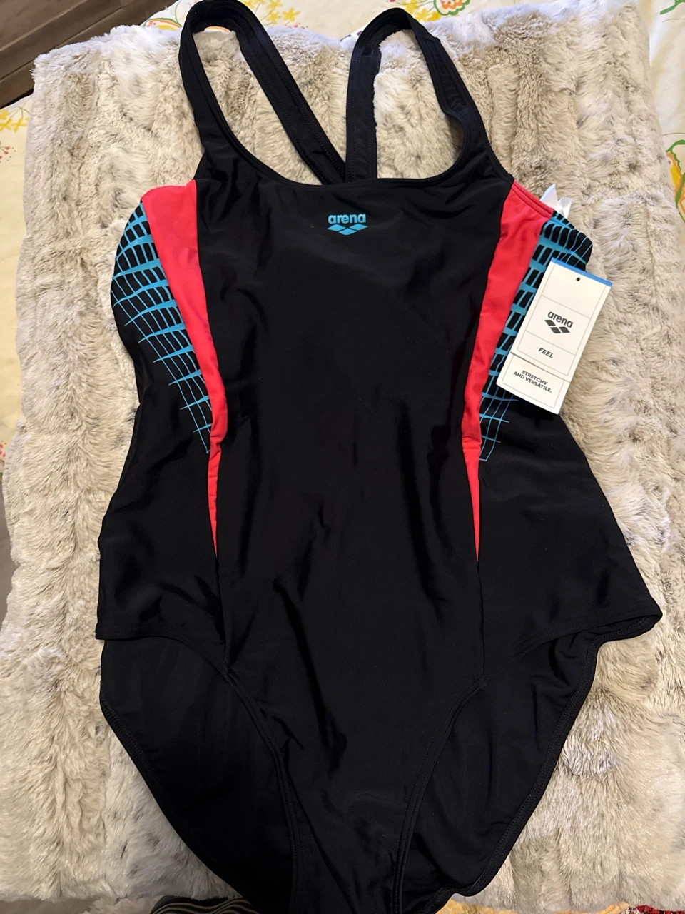 Arena Swimsuit Black with Red and Blue Accents