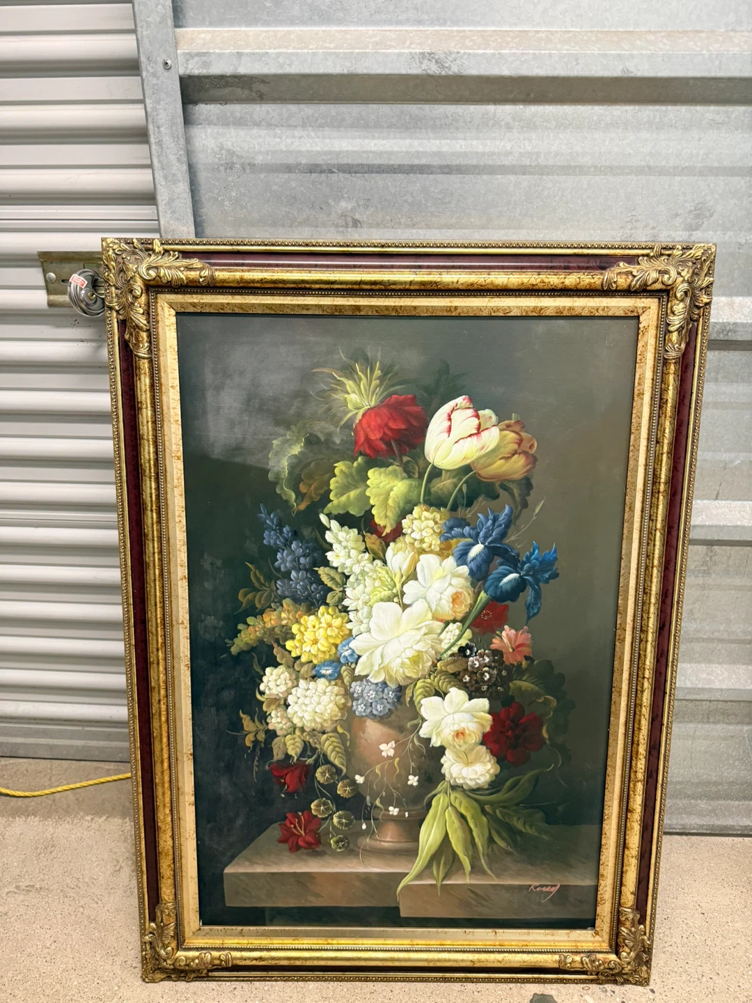 VTG 1960’s Oil On Canvas Floral Still Life in Ornate Frame - photo 2