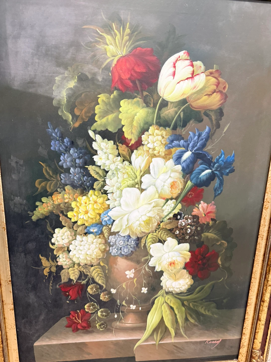 VTG 1960’s Oil On Canvas Floral Still Life in Ornate Frame - photo 3