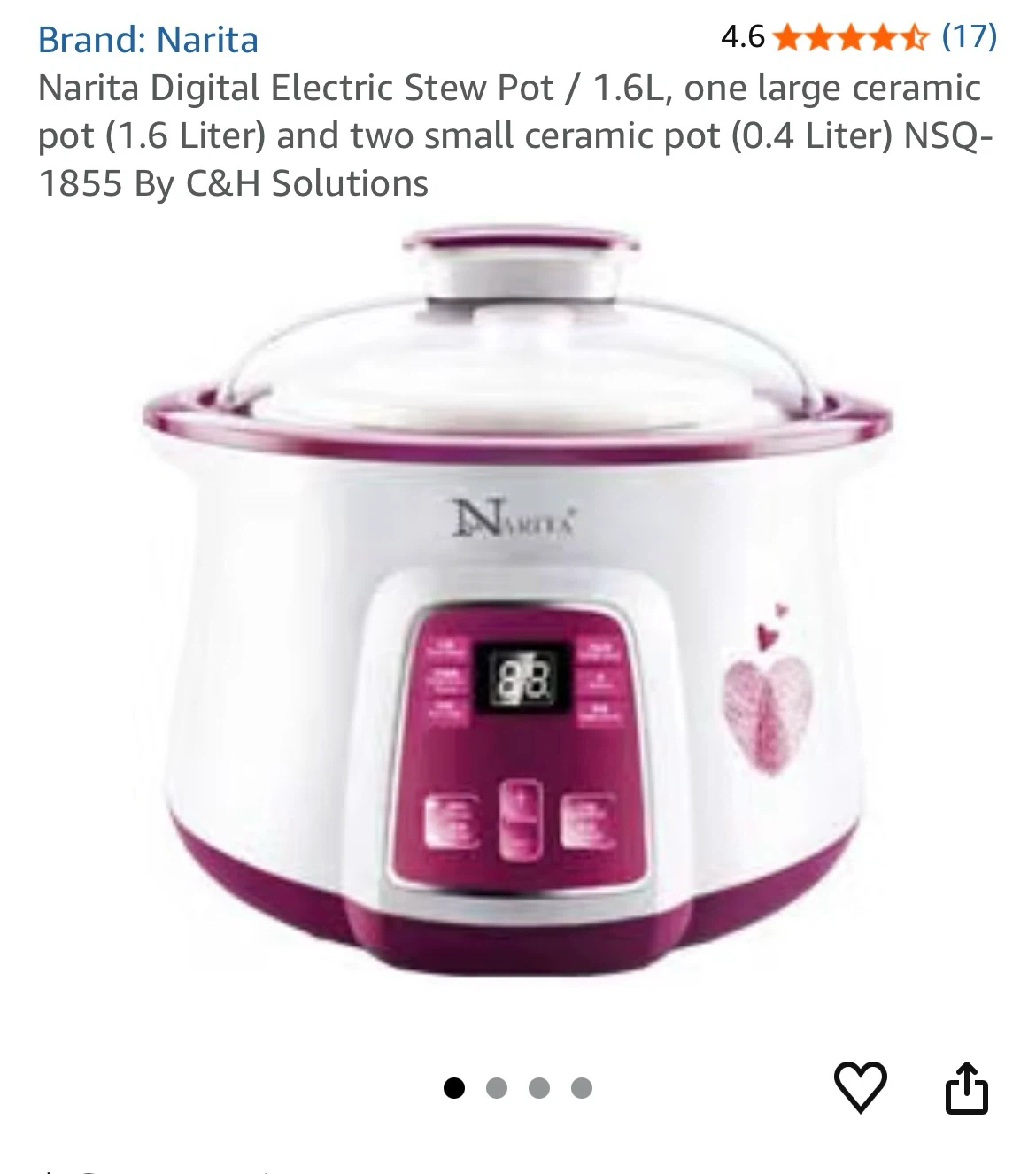 Narita Digital Electric Stew Pot 1.6L with 2x 0.4L Ceramic Pots