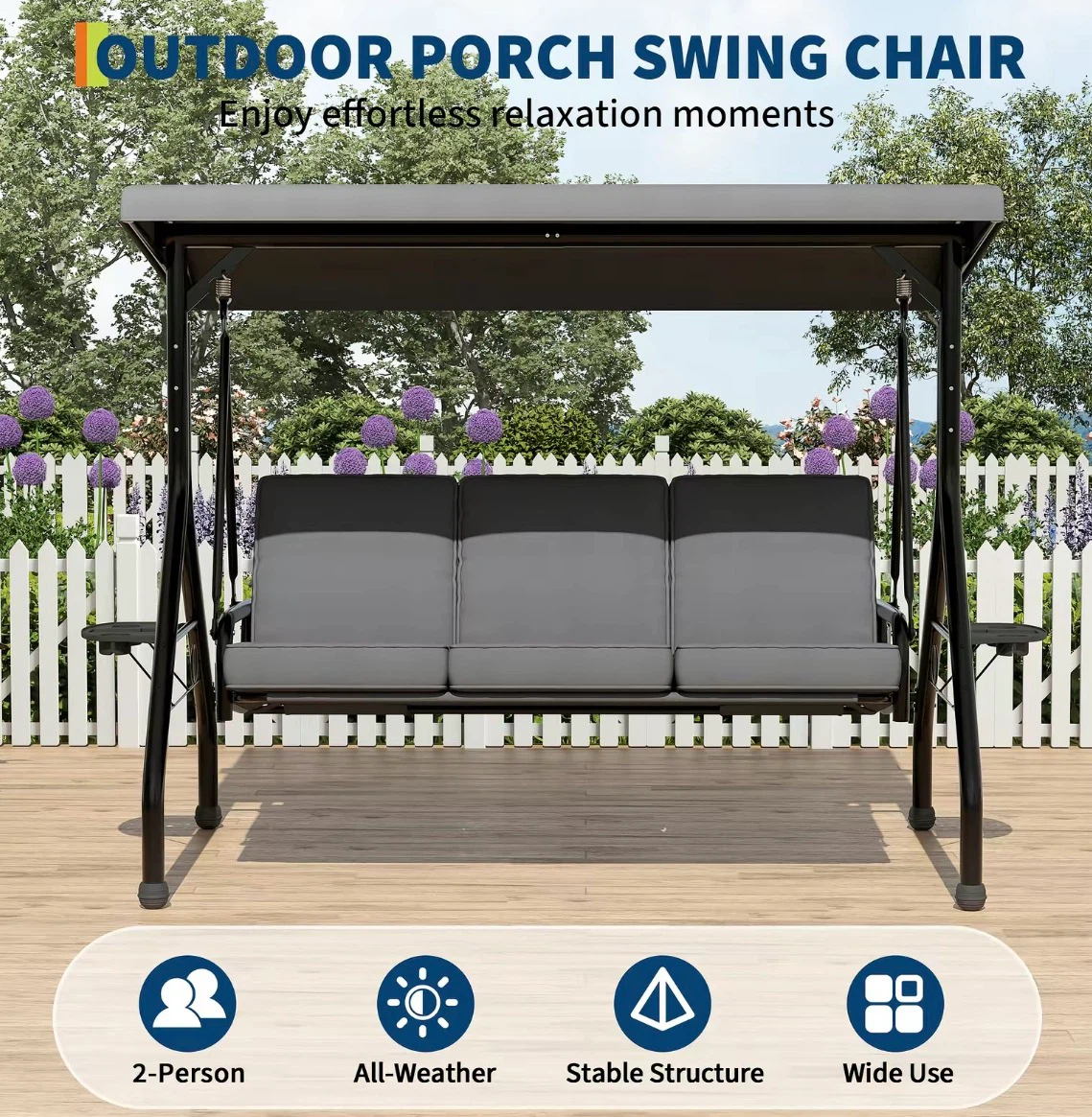 3-Seater Outdoor Porch Swing Chair with Canopy