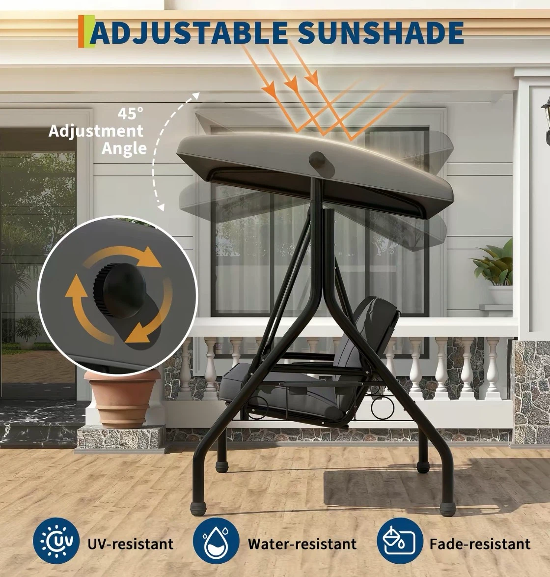 3-Seater Outdoor Porch Swing Chair with Canopy - photo 3