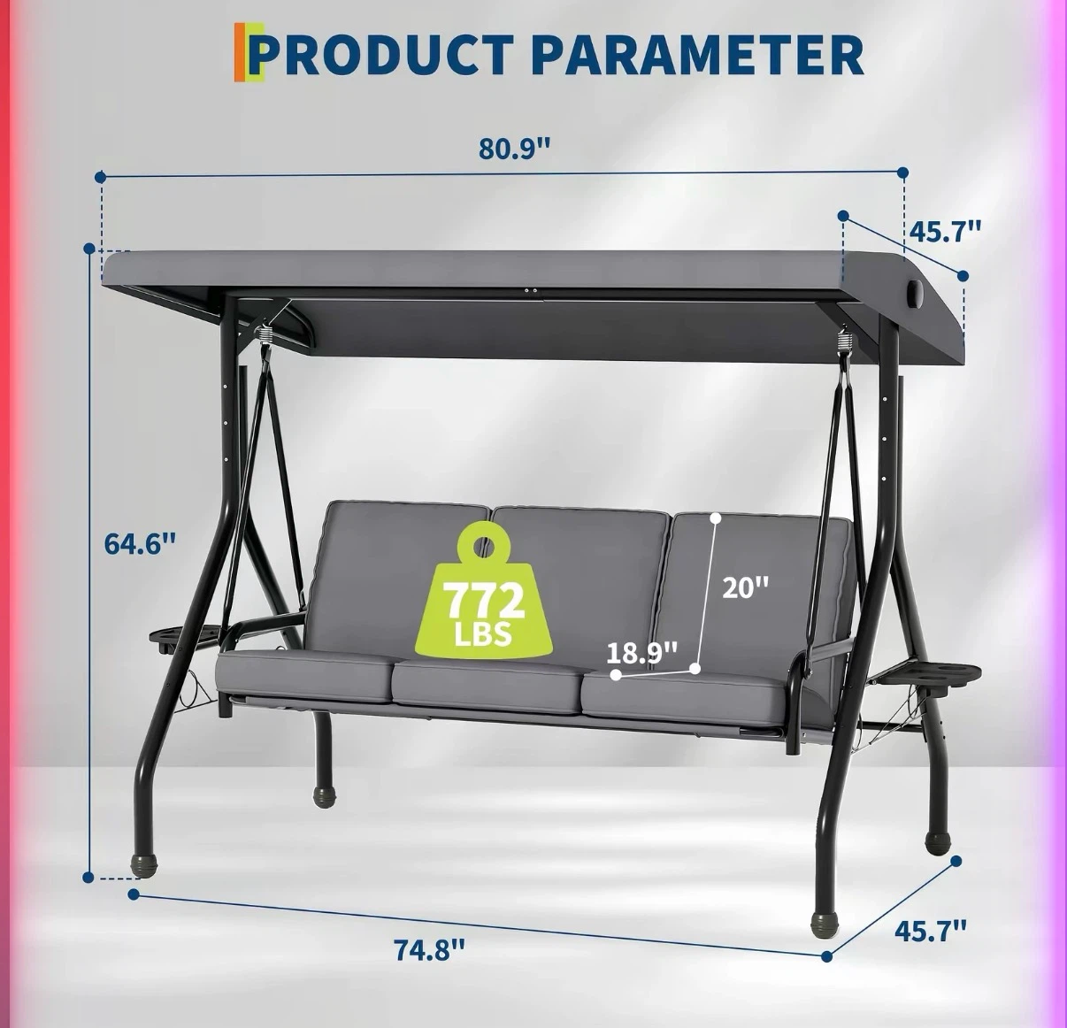 3-Seater Outdoor Porch Swing Chair with Canopy - photo 4
