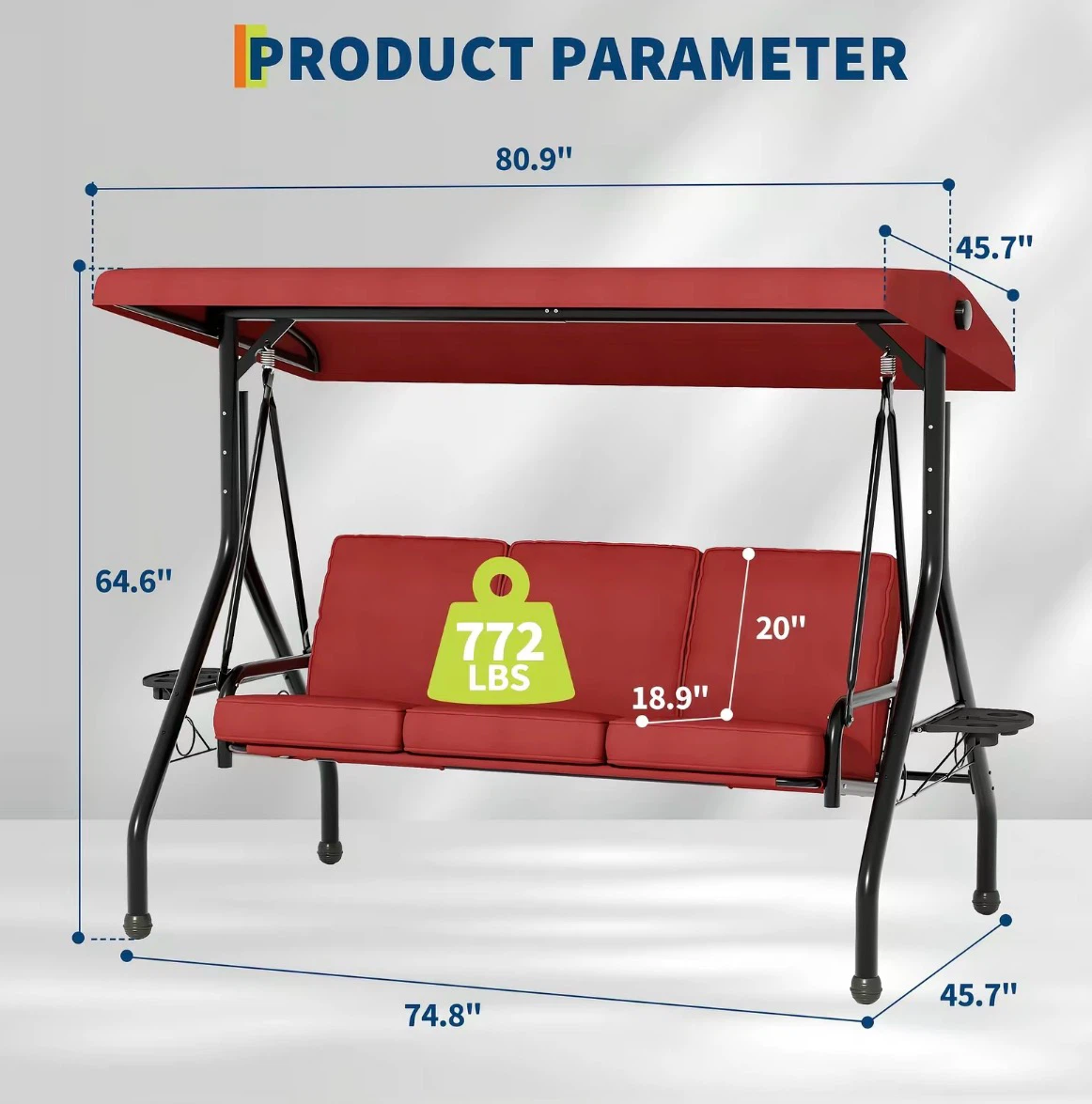 3-Seater Outdoor Porch Swing Chair with Canopy - photo 5