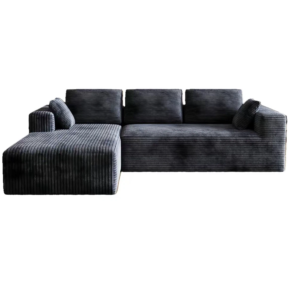 Gray Corduroy Sectional Sofa with Ottoman