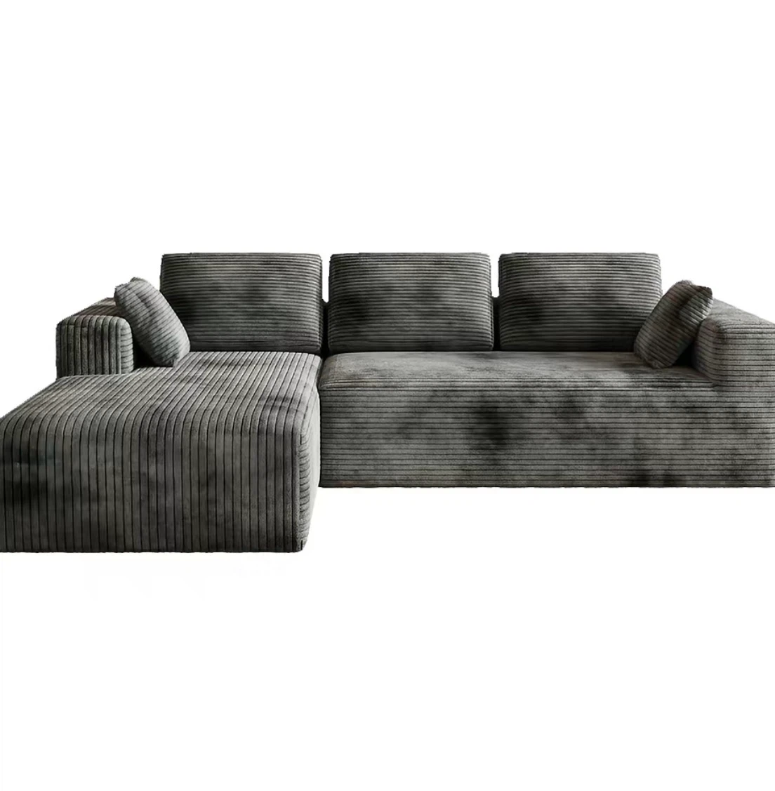Gray Corduroy Sectional Sofa with Ottoman - photo 2