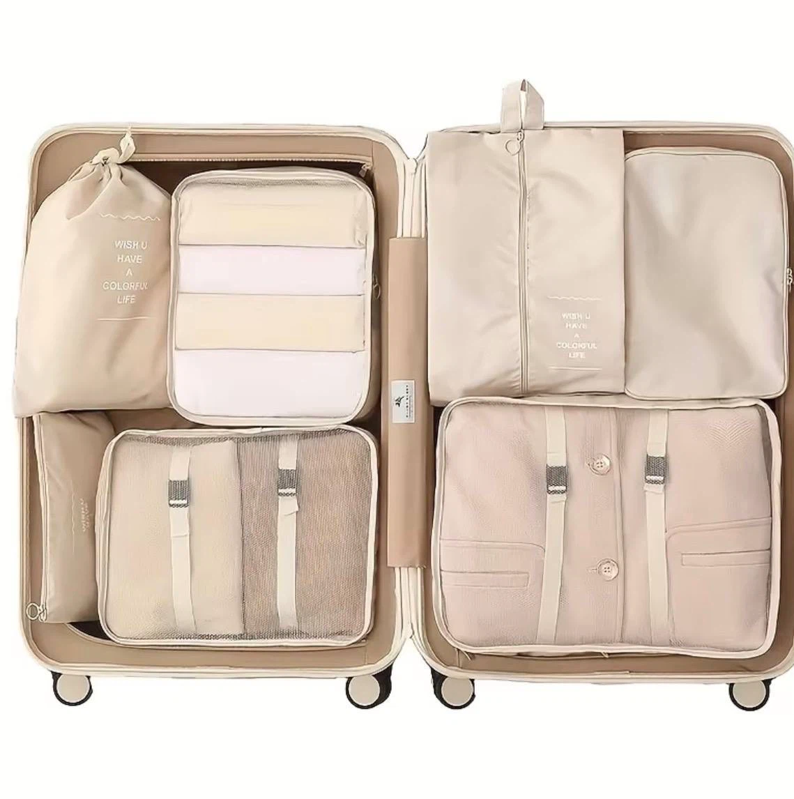 Travel Packing Cubes Set – 7 Pieces (Beige)
