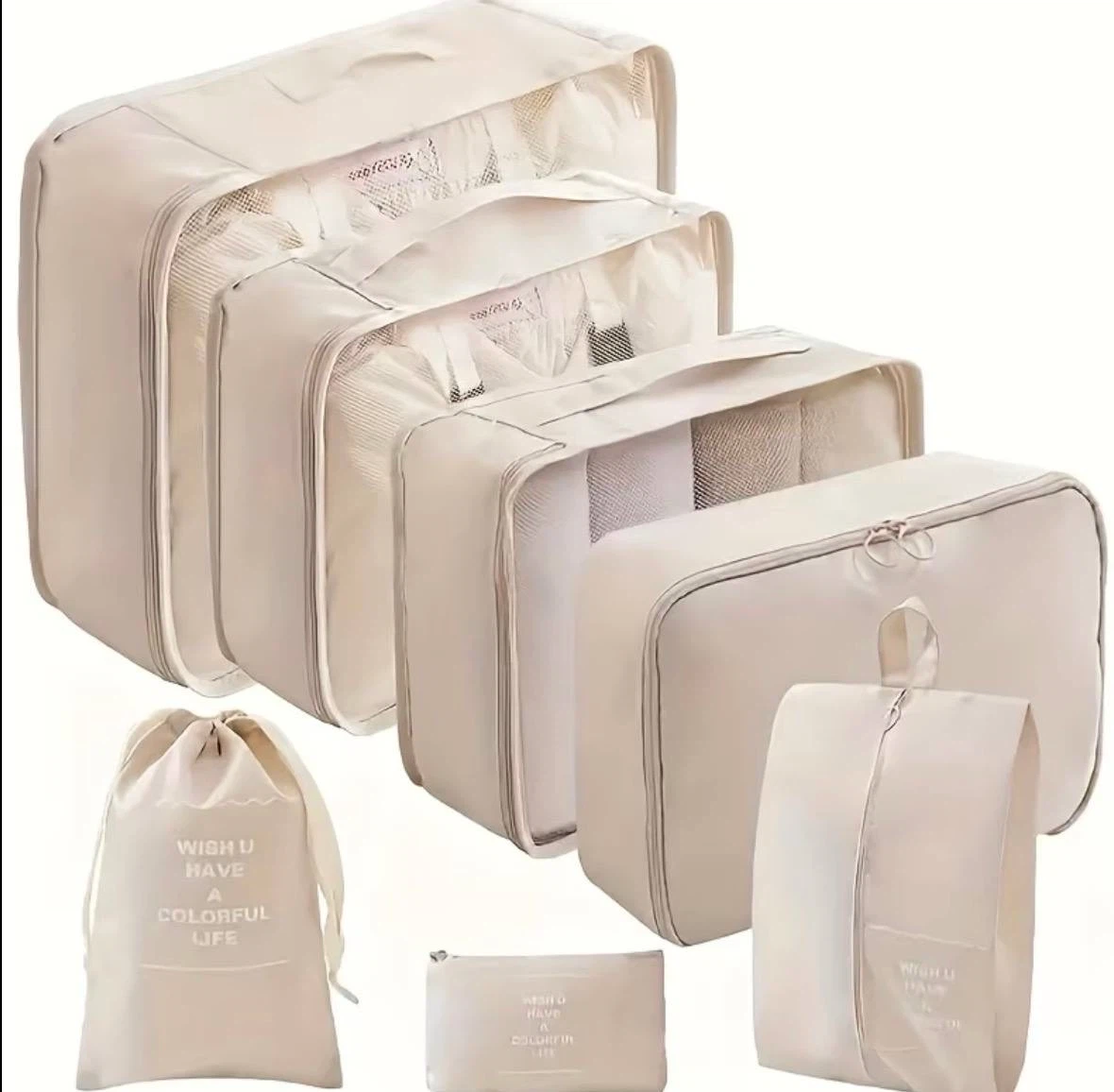 Travel Packing Cubes Set – 7 Pieces (Beige) - photo 2