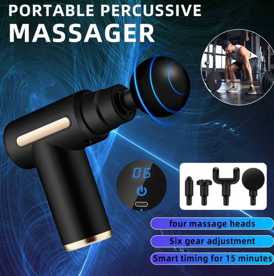 Portable Mini Percussion Massage Gun with 4 Attachments - photo 5