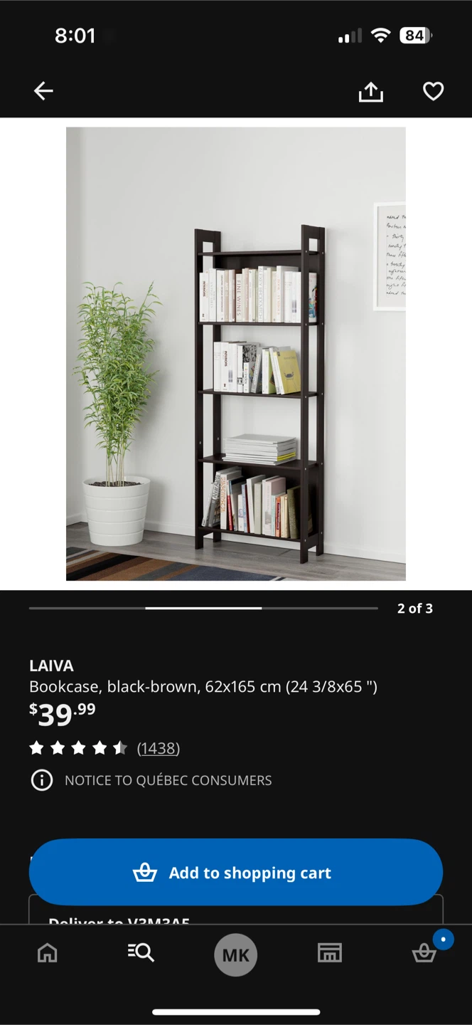 2 IKEA LAIVA Bookcase, Black-Brown