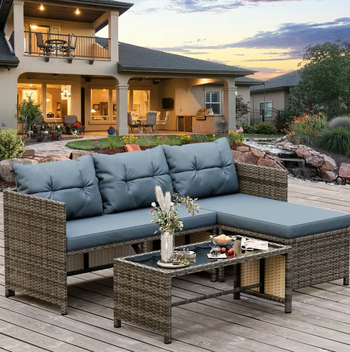 Outdoor Wicker Sectional Sofa Set with Coffee Table - photo 2