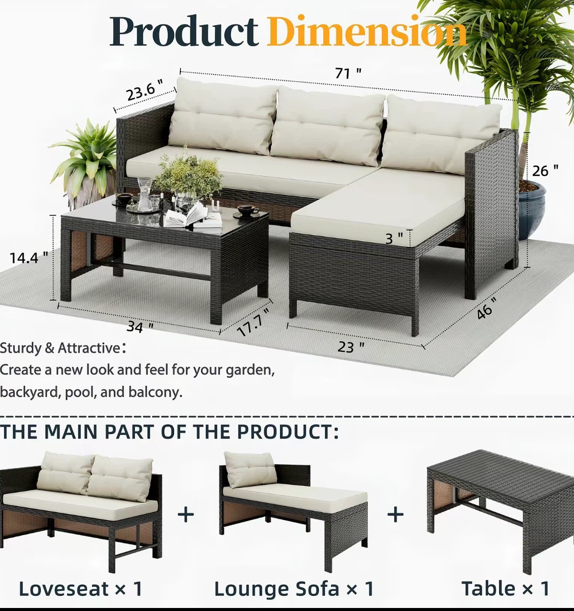 Outdoor Wicker Sectional Sofa Set with Coffee Table - photo 3