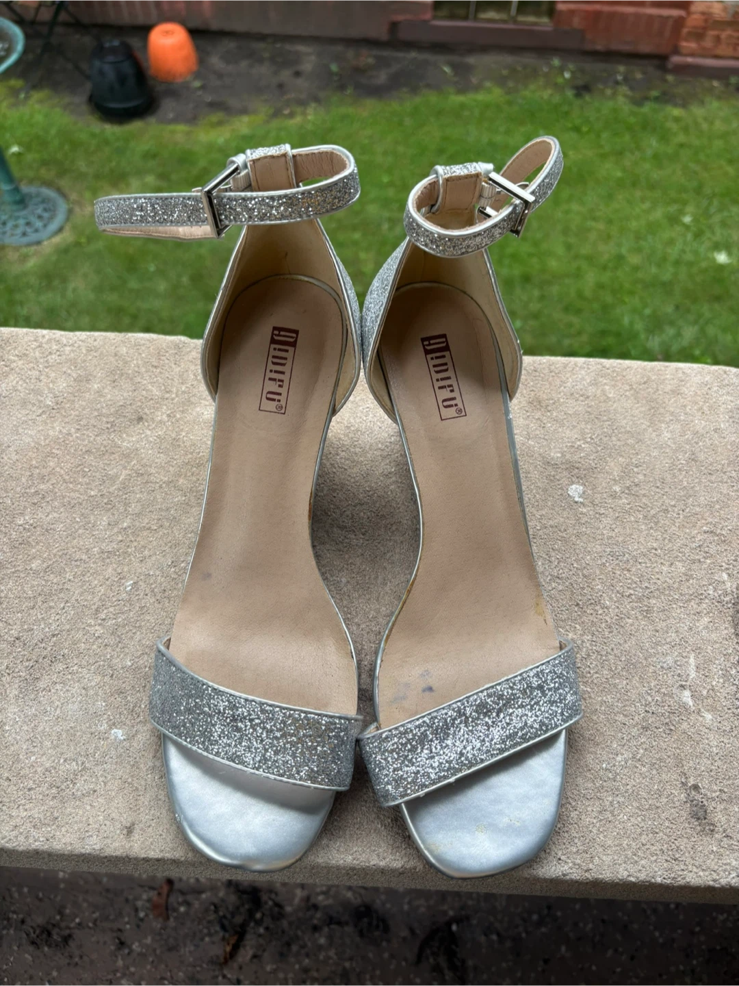 Silver Glitter Wedge Heels With Ankle Strap