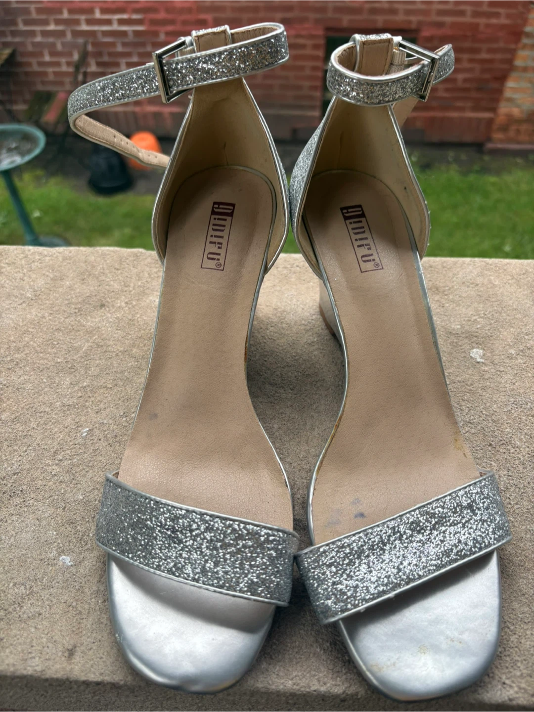 Silver Glitter Wedge Heels With Ankle Strap - photo 2