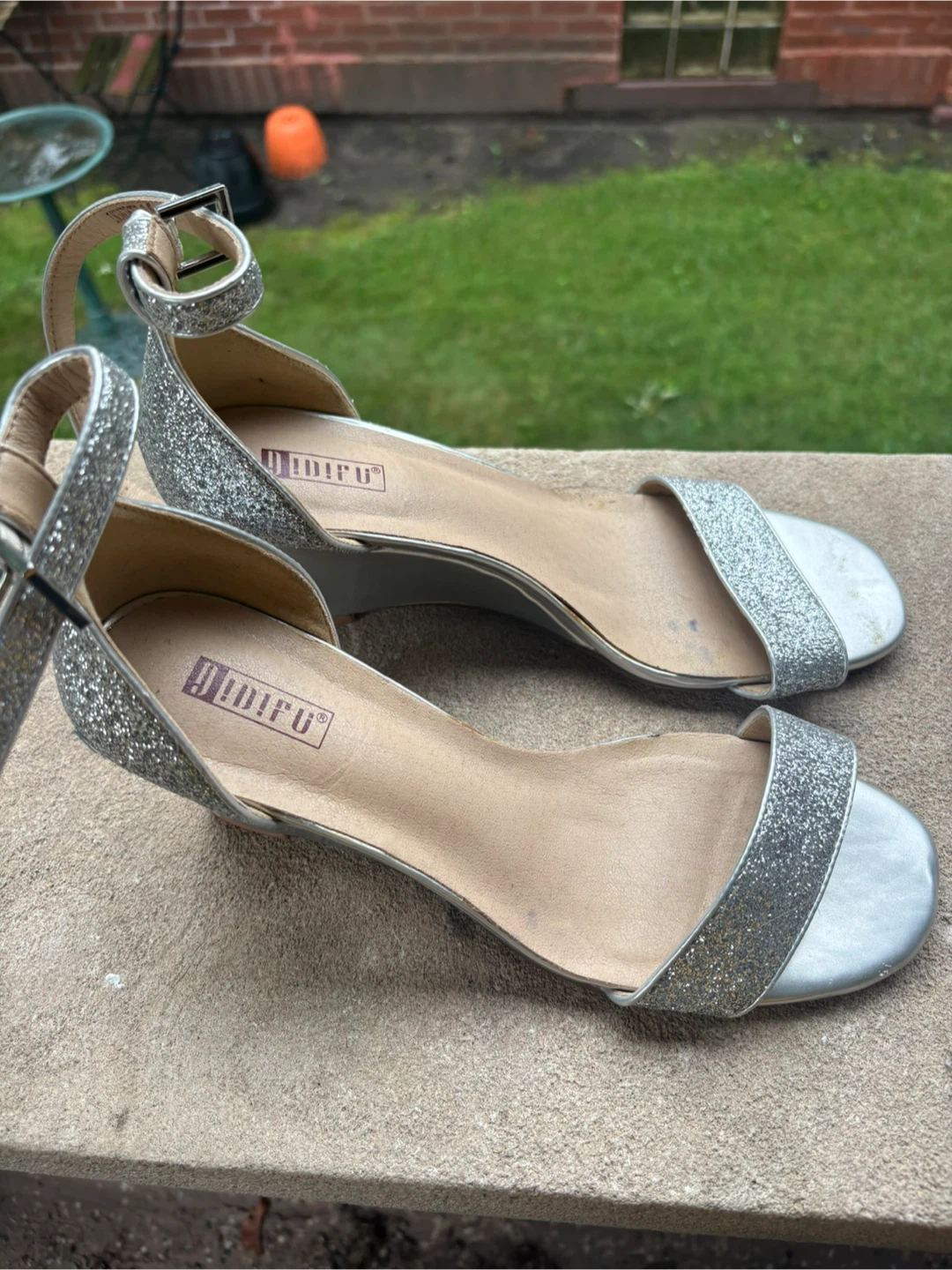 Silver Glitter Wedge Heels With Ankle Strap - photo 3