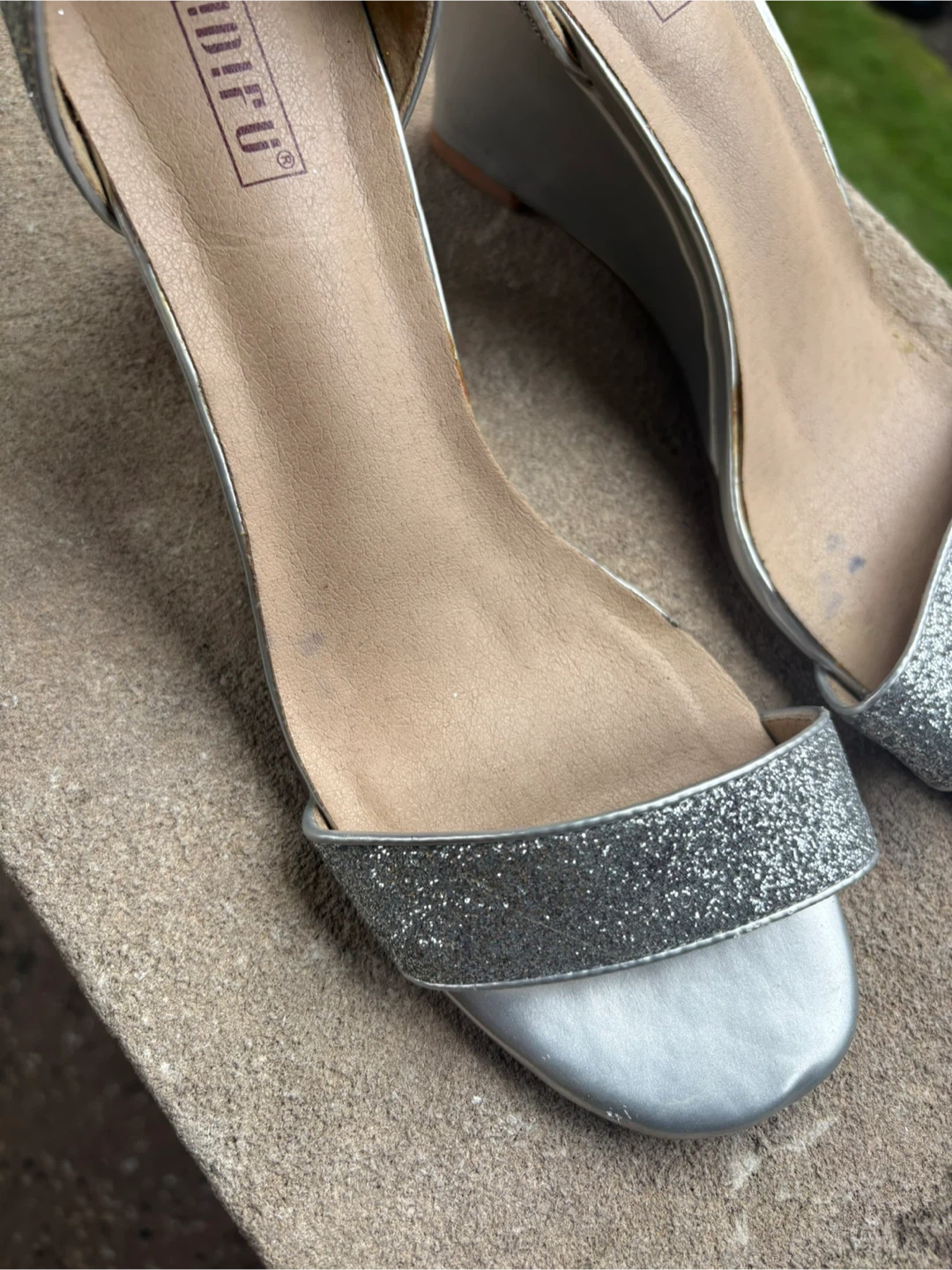 Silver Glitter Wedge Heels With Ankle Strap - photo 5