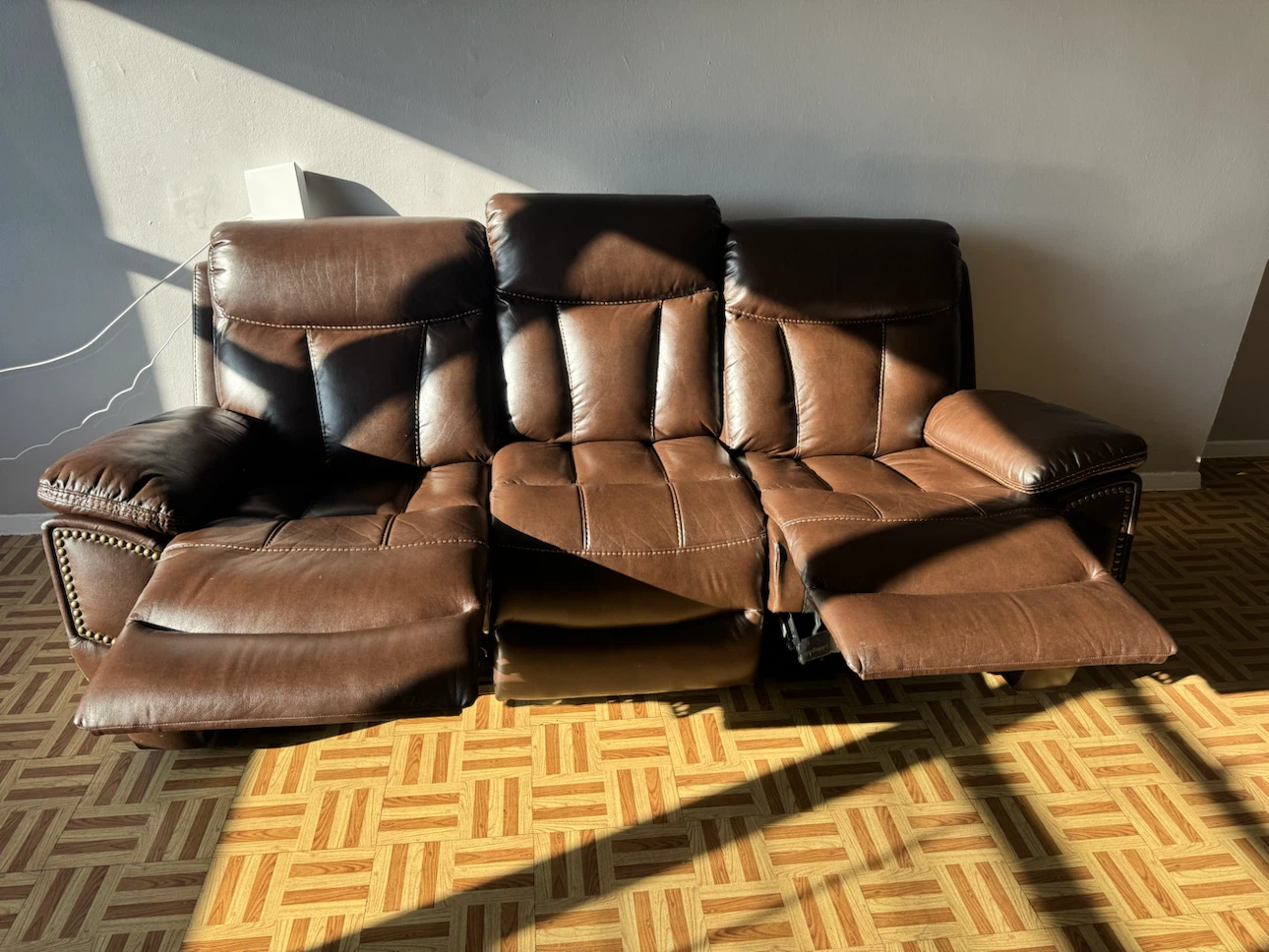 Brown Faux Leather 3-Seater Reclining Sofa - photo 2