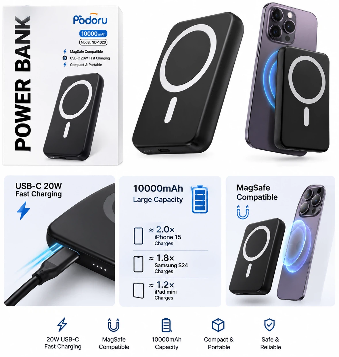Podoru 10000mAh MagSafe Power Bank