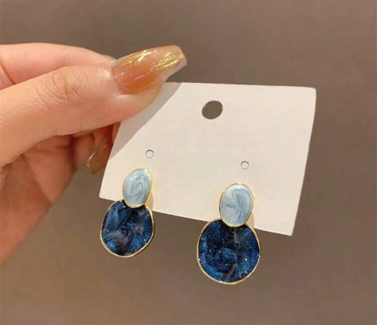 Blue marble drop earrings - photo 3