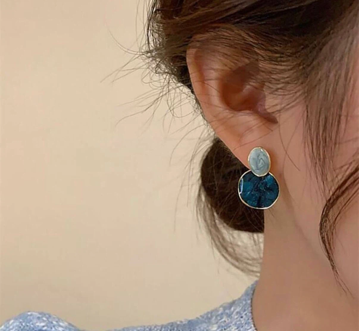 Blue marble drop earrings - photo 4