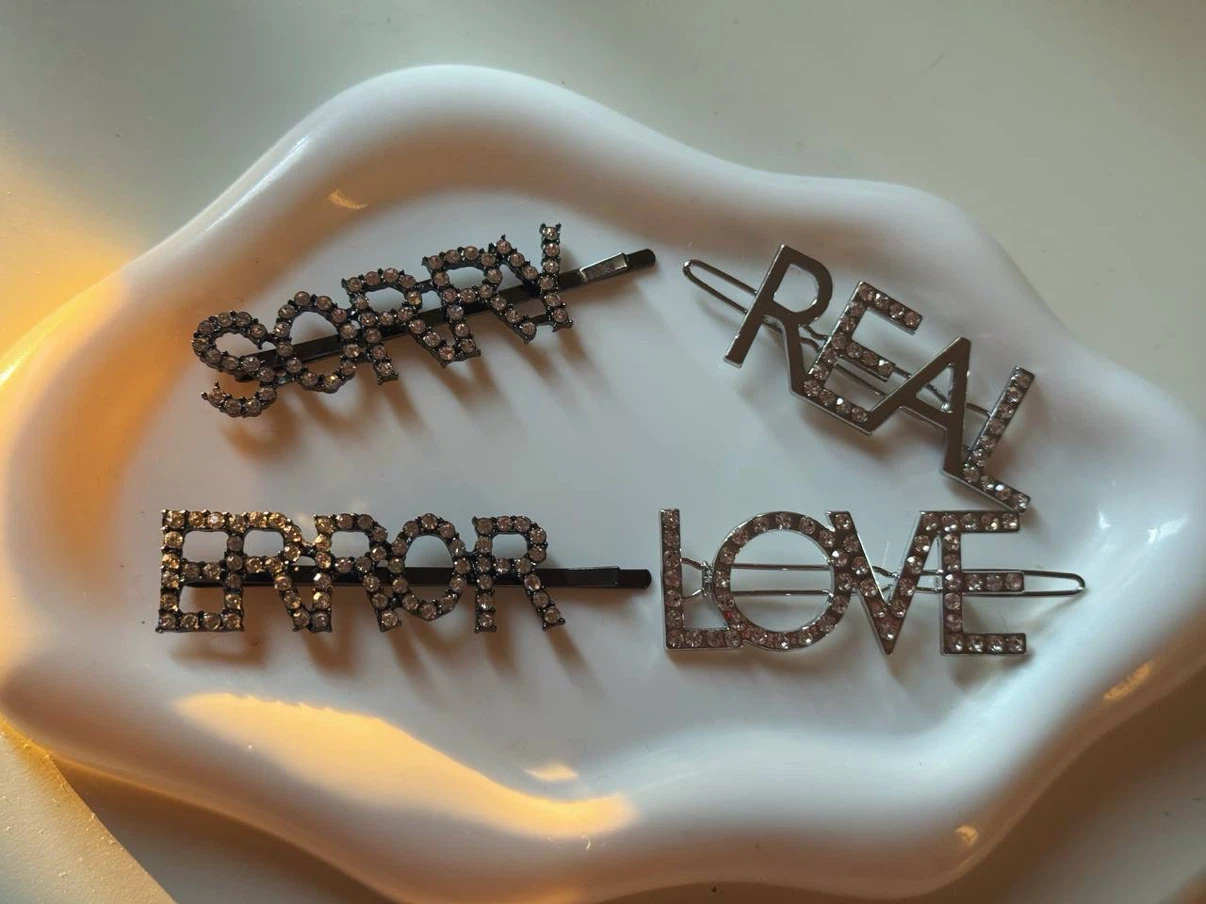 Rhinestone Word Hair Clip Set – 4 Pieces