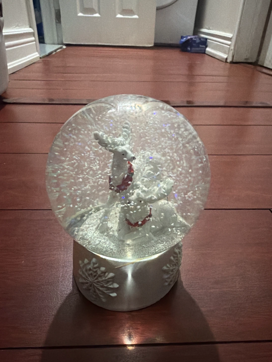 White Reindeer Christmas Snow Globe