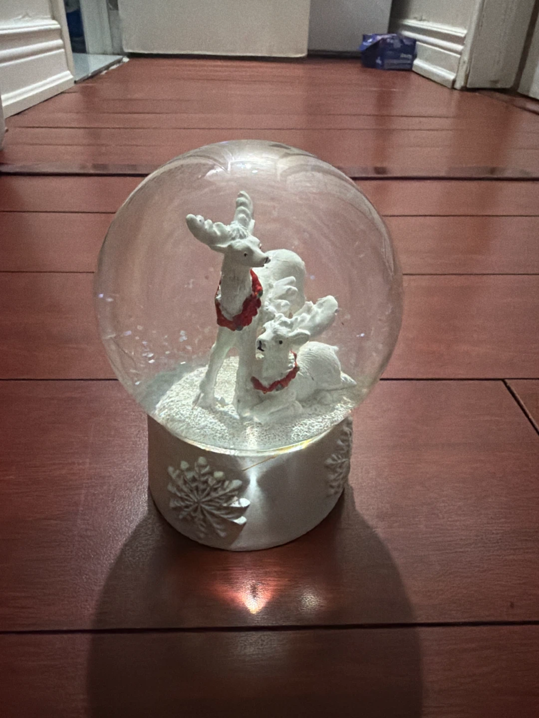 White Reindeer Christmas Snow Globe - photo 2